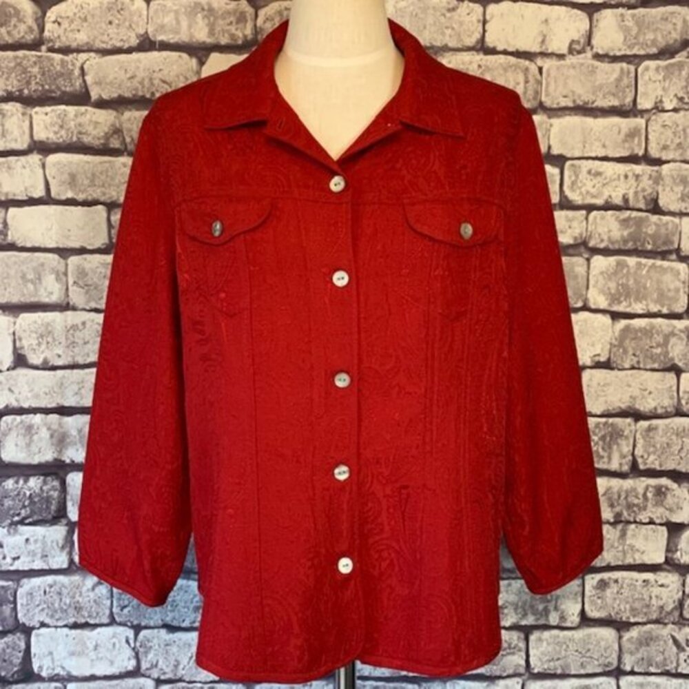 Chico's Size L Silk Red Button Up Top